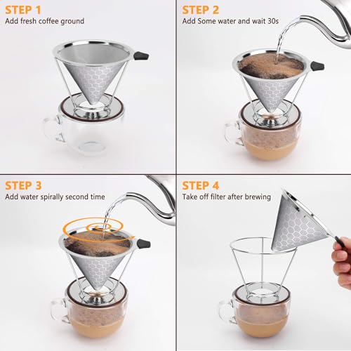 Pour Over Coffee Dripper Reusable Stainless 1