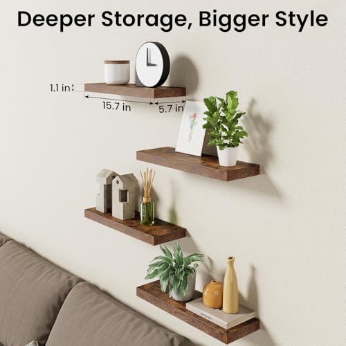 Rustic Brown Floating Shelves 15.7in