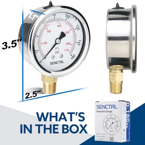 0 160 Psi Liquid Filled Air Pressure Gauge