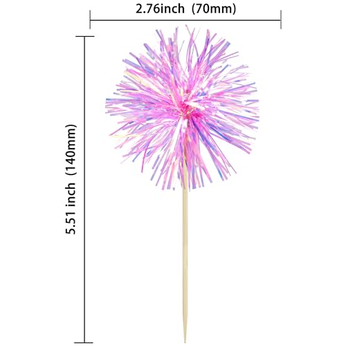 30Pcs Foil Firework Cupcake Toppers Sparkle Tinsel Cake Toppers Tinsel Drink Cake Decoration Cocktail Picks for Birthday Wedding Graduation Party Supplies Laser Rose Red (30 Count)