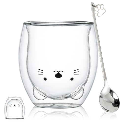 Cat Mug Cute Mugs Glass Double Wall Insulated Glass Espresso Cup