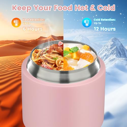 2-in-1 Insulated Food Jar with a Snack Container - 15oz Kids Soup Thermos for Hot Food with Handle and Spoon, Leak Proof Bento Lunch Box Kids, Perfect for School & Travel