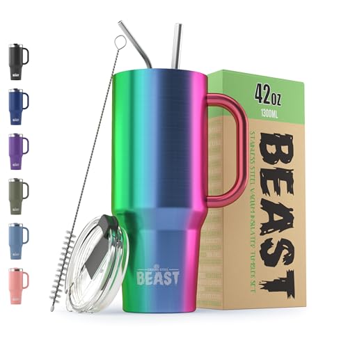 Beast 42 oz Tumbler with Handle Stainless Steel Vacuum Insulated Coffee Ice Cup Double Wall Travel Flask