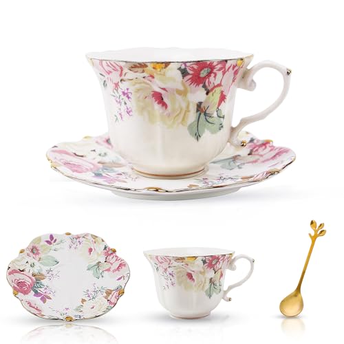 Country Roses Bone China Tea Cup and Saucer Set (3 Count)