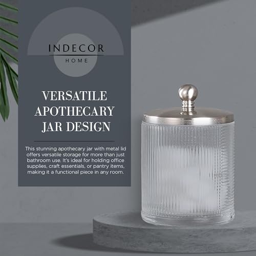 Clear Transparent Apothecary Ribbed Geometric Etched Glass Jar W