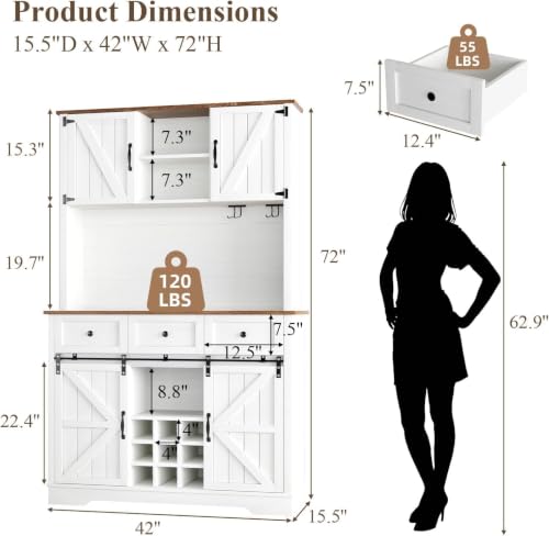 Farmhouse Coffee Bar Cabinet with Wine Rack
