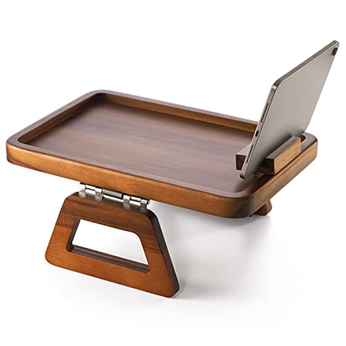 Large Acacia Sofa Arm Tray with Phone Holder