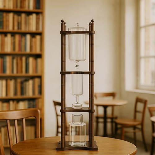 Cold Brew Drip Tower Iced Coffee Maker Glass Wooden Stand 25 Cups (25 Count)
