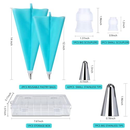 55PCS Piping Bags Tips Set Reusable Pastry Bags and Frosting Tips Cakes Decorating Kit for Cookie Icing