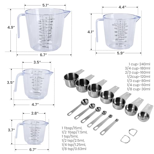 7x Stainless Steel Measuring Cups with 6x Measure Spoons Set
