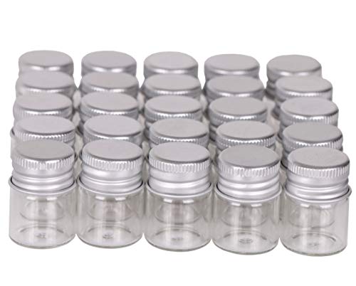 Mini Glass Bottles with Screw Caps 5ml 24 Sets Aluminum Top Metal Lids 5 Milliliter Tiny Vials Small Jars DIY Storage Art Craft Decor (24 Count)