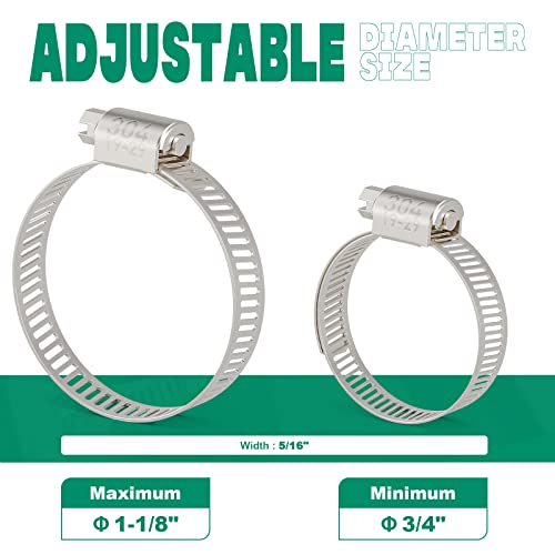 20PCS Hose Clamps Stainless Steel Adjustable 3