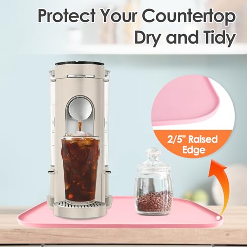 Silicone Coffee Maker Mat with Lip for Countertops 17.4'' x 10.6'' Pink