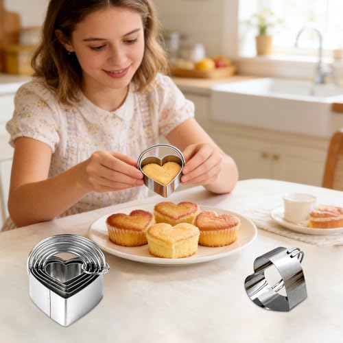 Stainless Steel Heart Cookie Cutter Set of 5 with Handle