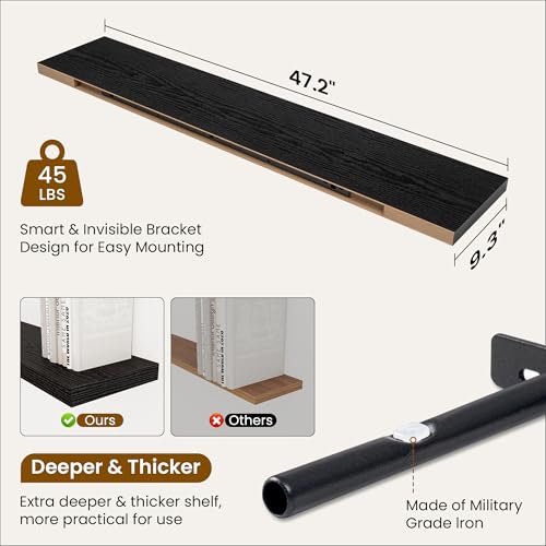 48 Inch Black Floating Shelves (2 Count)