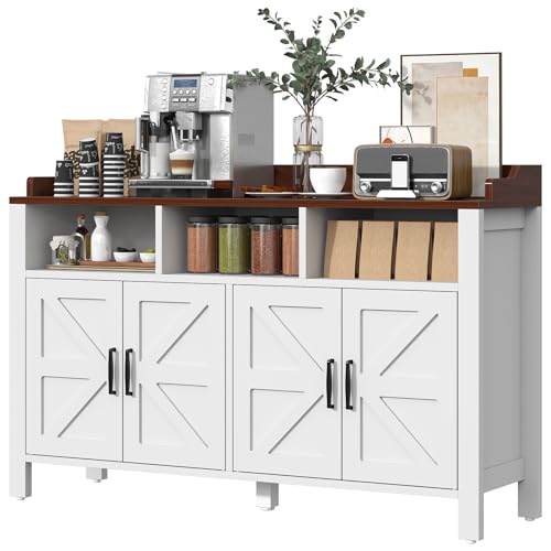 Buffet Cabinet with Storage Farmhouse with 4 Doors and 3 Open Compartments