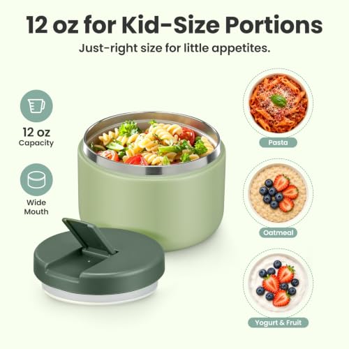 12oz Insulated Vacuum Food Jar with Buckle Lid Wide Mouth Soup Thermo for Hot Food Kids Leakproof Stainless Steel Lunch Container