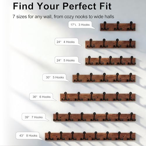 30 Inch Wood Coat Rack Wall Mount with 5 Triple Hooks
