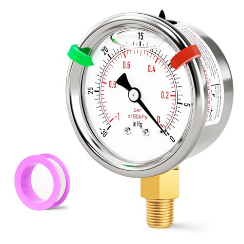 30inHG~0Psi Stainless Steel Liquid Filled Pressure Gauge