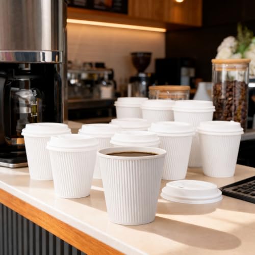 Ripple Wall Coffee Cups 500 Count 8 Ounce Insulated White Paper Cups