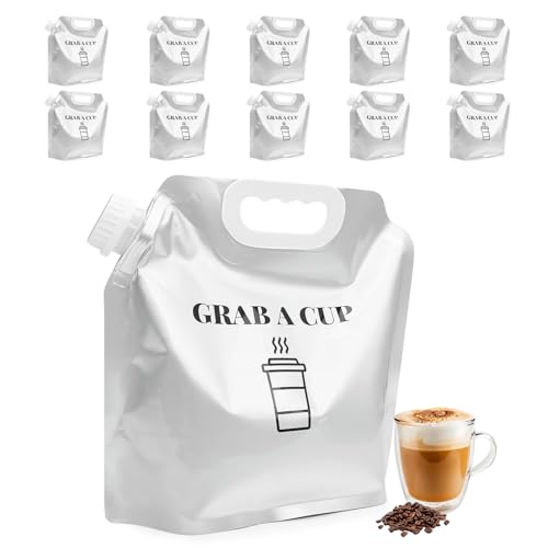 10 Pack Disposable Coffee Dispensers with Handle Coffee Box Cold Hot Beverage Dispenser COFFEE Carrier with Handle Take Out Camping Water Storage Containers Water Bag for Hiking (10 Count)