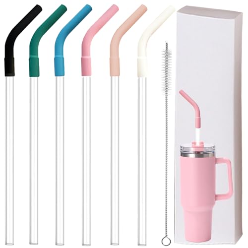 6 Pcs Reusable Silicone Straw Tips with Drinking Long Straws Compatible with Stanley 40 (13 Count)