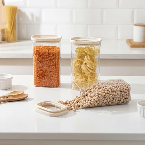 Glass Food Storage Jar with Glass Lid in Ractangle Shape (3 Count)