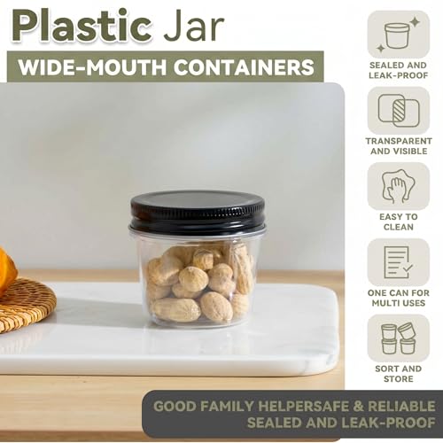 4 oz Plastic Small Mason Jars and Small Plastic Jars with Lids (20 Count)