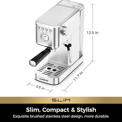 Slim Espresso Machine with Milk Frother for Home Cappuccino & Latte