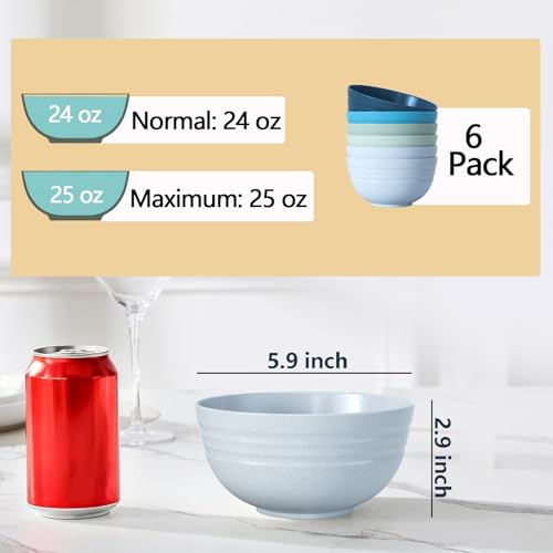 Unbreakable Cereal Bowls 25 OZ Microwave and Dishwasher Safe BPA (6 Count)