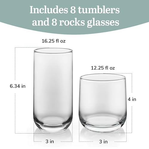 Ascent Tumbler & Rocks Drinking Glasses Set of 16 (16 Count)