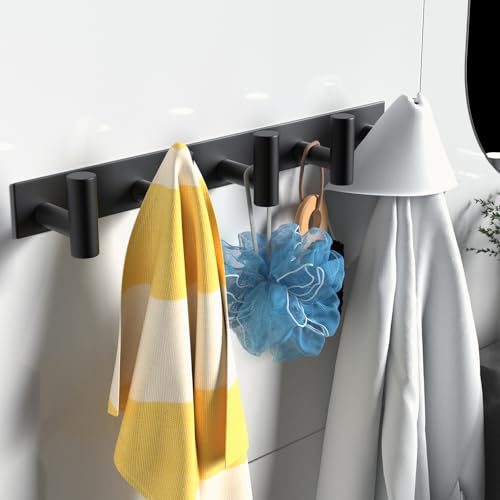 Black Hat and Coat Wall Mount Rack 5 Hooks for Robes