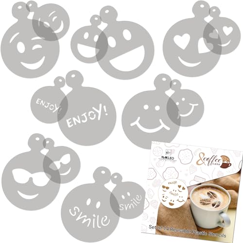 Coffee Stencils and Cookies Decoration 14Pcs 2.8”x2.8” and 4.3”x4.3” (14 Count)