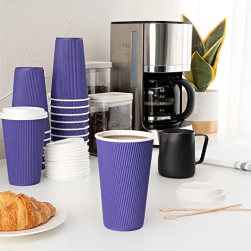 Ripple Wall Coffee Cups 500 Count 16 Ounce Insulated Royal Purple Paper Cups