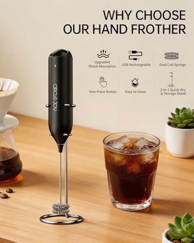 Rechargeable Milk Frother Handheld with Stand