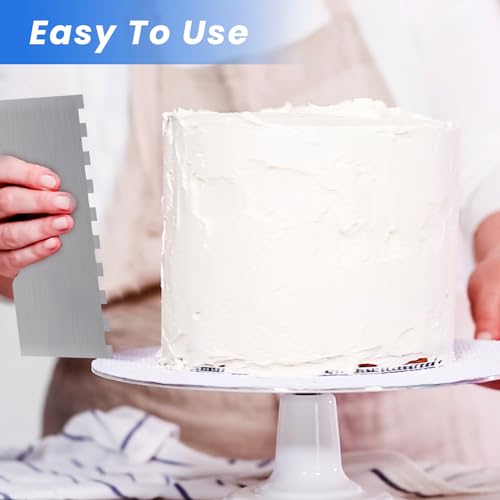 4 Pieces Stainless Steel Cake Scraper 10 Inch and Sided Patterned Edge Stripe Edge Smoother Scraper Cake Decorating Comb Cake Pastry Cutter for Mousse Butter Cream Cake Decoration (4 Count)
