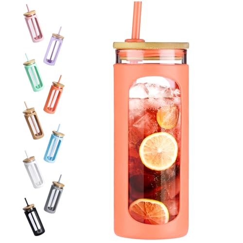 20oz Glass Water Tumbler with Straw and Lid