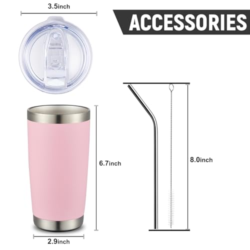 20oz Double Wall Vacuum Insulated Travel Mug Stainless Steel Tumbler with Lid and Straw Durable Powder Coated Insulated Coffee Cup for Cold & Hot Drinks (12 Count)