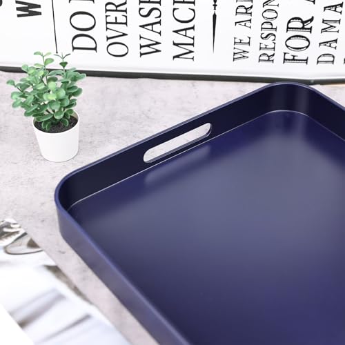 Square Navy Blue Decorative Serving Tray with Handles