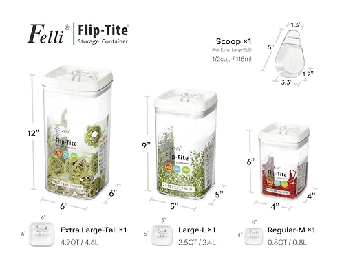 Flip Tite Acrylic Food Storage Container with Lid 6” XL Air Tight Ring Seal Flip Top (3 Count)
