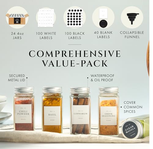 Thick Glass Spice Jars With Labels (24 Count)