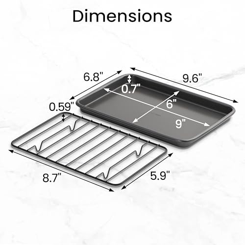 Set of 2 Nonstick Steel 9" x 6" Toaster Oven Mini Baking Sheets with Racks