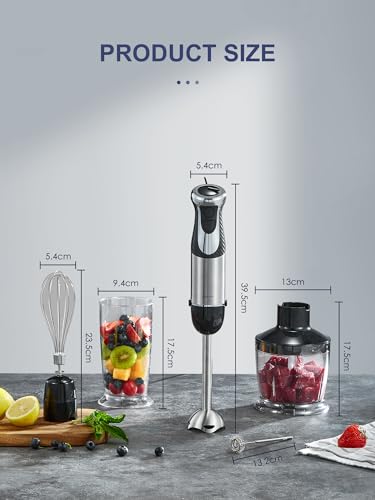 5-in-1 Hand Immersion Blender 1000W Handheld, Copper Motor Stainless Steel Blade Stick Blender, Mixing Beaker, Food Processor, Whisk, Milk Frother, for Smoothies Puree Baby Food (Black1)