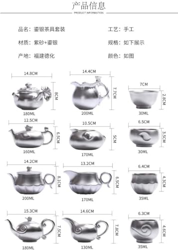 999 Sterling Silver Tea Set Kung Fu Tea Cup Set with Silver Set Tea Home Ceramic Teapot Lid Bowl for Gift