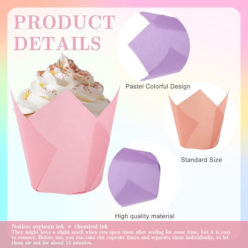 180Pcs Pastel Tulip Cupcake Liners Colorful Muffin Baking Cups Pink Blue Purple Yellow Orange Green Cupcake Wrappers for Spring Easter Holiday Party Supplies (180 Count)