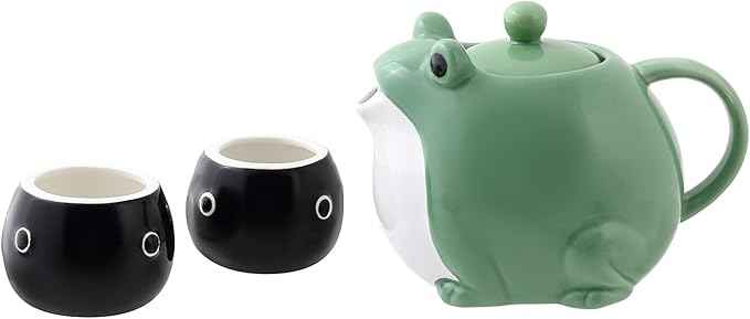 Frog Teapot & Cup Set, Japanese Tea Service with Filter & Gift Box (30 oz Teapot, 2 5 oz Cups)