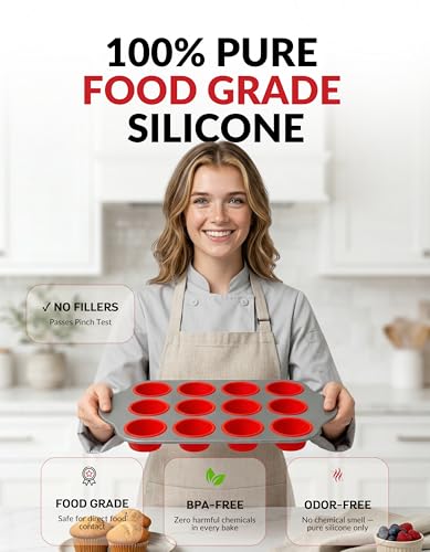 Non Stick 12 Cup Silicone Muffin Pan with Steel Frame