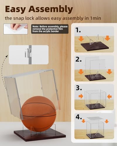 Full Size Acrylic Basketball Display Case with Solid Wood Base