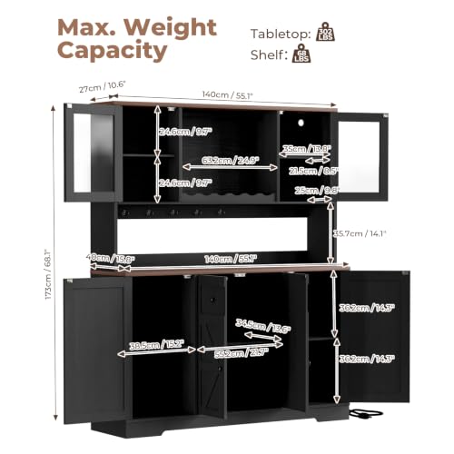68" Tall Kitchen Pantry Storage Cabinet with Charging Station