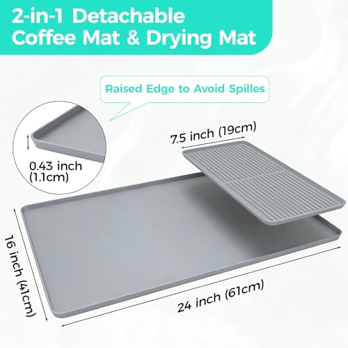 2-in-1 Coffee Mat & Dish Drying Mat Coffee Bar Mats for Countertop [Clean & Organized] Coffee Matt for Counter Silicone Coffee Tray Espresso Mat Coffee Station Mat Espresso Coffee Maker Machine Mat